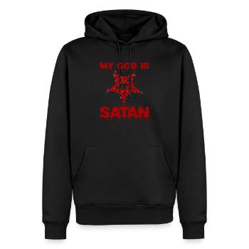 my god is satan - Männer Premium Bio Hoodie - Schwarz - Vorne - Nico (187cm)