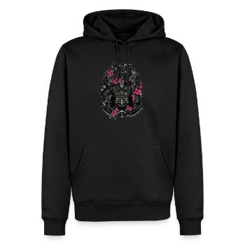 Samurai-Krieger und Drache Japanischer Bushido - Männer Premium Bio Hoodie - Schwarz - Vorne - Nico (187cm)