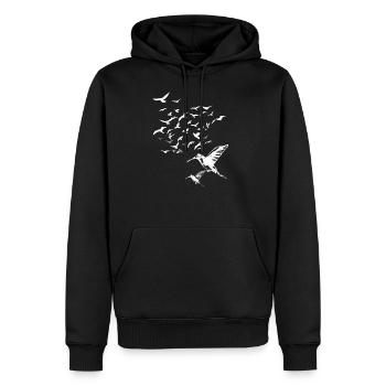 volée d'oiseaux, oiseaux, mouettes, blanc, troupeau, oiseau - Sweat à capuche Premium bio Homme - noir - Devant - Nico (187cm)