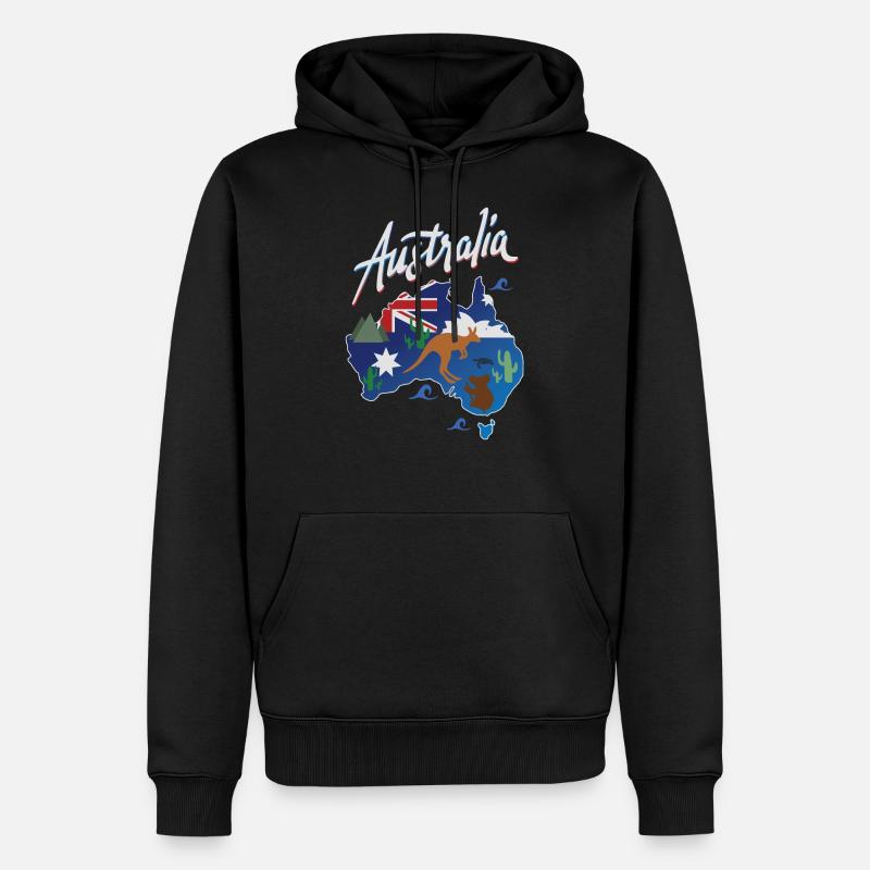 Voyage Australie Fun Aussie Map Gift Design Idea - Sweat à capuche Premium bio Homme - noir