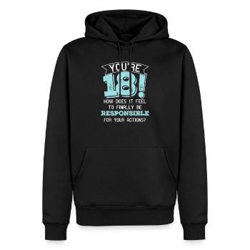 18 Jahre altes Sprichwort Zitat Meme Geburtstag - Männer Premium Bio Hoodie - Schwarz - Vorne - Nico (187cm)