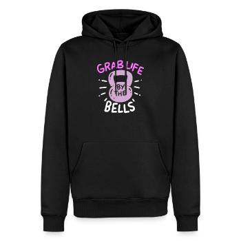 Womens Grab Life By The Bells for a passionated - Men’s Premium Organic Hoodie - black - Front - Nico (187cm)