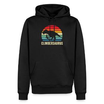 T Rex Rock Climbing Shirt - Mountain Climbing Tool - Men’s Premium Organic Hoodie - black - Front - Nico (187cm)