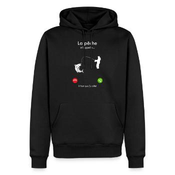 La pêche m'appelle il faut que j'y aille ! - Sweat à capuche Premium bio Homme - noir - Devant - Nico (187cm)