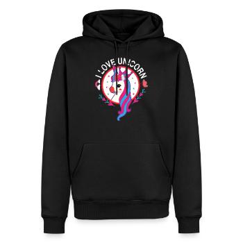 I Love unicorn 01 - Men’s Premium Organic Hoodie - black - Front - Nico (187cm)