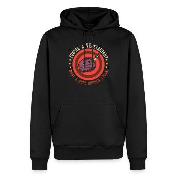 Steak shirt - Men’s Premium Organic Hoodie - black - Front - Nico (187cm)