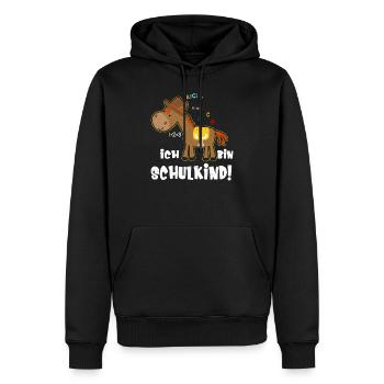 Ich bin Schulkind Einschulung Spruch mit Pferd - Männer Premium Bio Hoodie - Schwarz - Vorne - Nico (187cm)