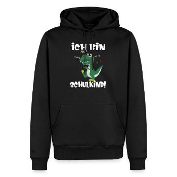 Dino Einschulung Ich bin Schulkind - Männer Premium Bio Hoodie - Schwarz - Vorne - Nico (187cm)