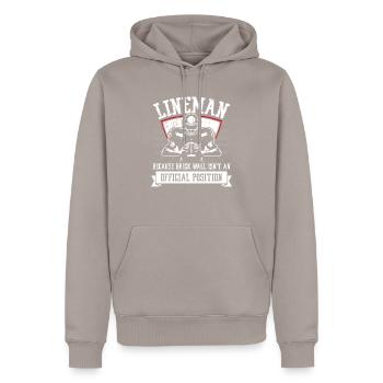 Lineman because the brick wall | Football team - Men’s Premium Organic Hoodie - taupe - Front - Nico (187cm)