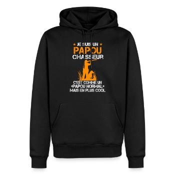 Je suis un Papou Chasseur - Sweat à capuche Premium bio Homme - noir - Devant - Nico (187cm)