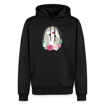 Idée de cadeau d'anniversaire Lama Flower Power - Sweat à capuche Premium bio Homme - noir - Devant - Nico (187cm)