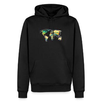 Chat animal joue à la carte du monde - Sweat à capuche Premium bio Homme - noir - Devant - Nico (187cm)