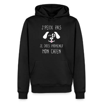J'peux pas / promener mon chien / humour animal - Sweat à capuche Premium bio Homme - noir - Devant - Nico (187cm)