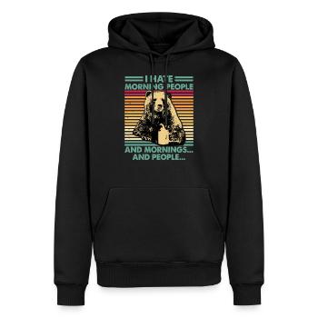 je n'aime pas que les gens du matin portent du café - Sweat à capuche Premium bio Homme - noir - Devant - Nico (187cm)
