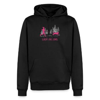 Läuft bei uns Canicross Hundesport Laufen Frauen - Männer Premium Bio Hoodie - Schwarz - Vorne - Nico (187cm)