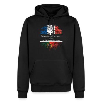 Français cultivé avec des racines portugaises - Sweat à capuche Premium bio Homme - noir - Devant - Nico (187cm)
