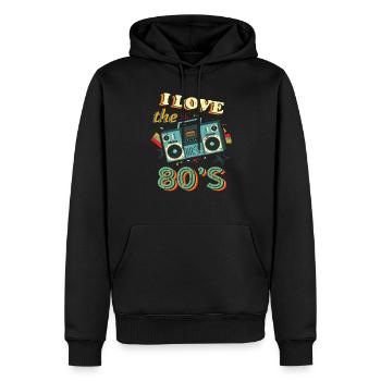 J'aime la chemise des années 80 - Chemise des années 80 de style rétro - V - Sweat à capuche Premium bio Homme - noir - Devant - Nico (187cm)