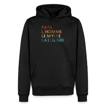 Papa l'homme le mythe la légende - Sweat à capuche Premium bio Homme - noir - Devant - Nico (187cm)