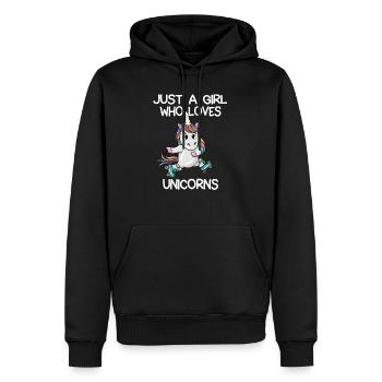 Juste une fille qui aime les licornes - Sweat à capuche Premium bio Homme - noir - Devant - Nico (187cm)