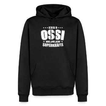 Ossi was sind deine Superkräfte Osten DDR - Männer Premium Bio Hoodie - Schwarz - Vorne - Nico (187cm)