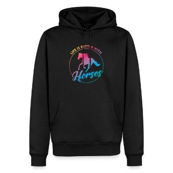 Life Better with Horses| Unicorn Colors|Happiness - Männer Premium Bio Hoodie - Schwarz - Vorne - Nico (187cm)