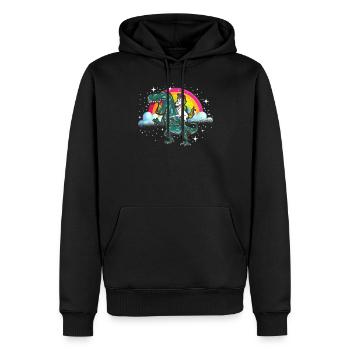 Einhorn reitet Dinosaurier Dino T-Rex Einhörner - Männer Premium Bio Hoodie - Schwarz - Vorne - Nico (187cm)