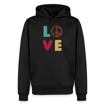 Love Peace - Liebe Frieden Herz- Retro Farben - Männer Premium Bio Hoodie - Schwarz - Vorne - Nico (187cm)
