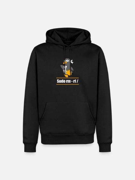 Tux Linux Pinguin Sudo Rm Rf Computerfreak Hacker - Männer Premium Bio Hoodie - Schwarz