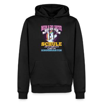Einschulung Geschwister Geschenk Schwester Einhorn - Männer Premium Bio Hoodie - Schwarz - Vorne - Nico (187cm)
