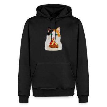 Cat Eating Pizza, Funny Pizza Lover - Men’s Premium Organic Hoodie - black - Front - Nico (187cm)