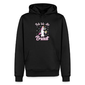 Ich bin die Braut Einhorn JGA Hochzeit Geschen - Männer Premium Bio Hoodie - Schwarz - Vorne - Nico (187cm)