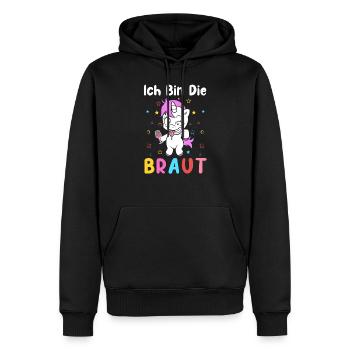 Ich bin die Braut Einhorn JGA Hochzeit Geschen - Männer Premium Bio Hoodie - Schwarz - Vorne - Nico (187cm)