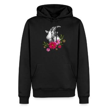 Chèvre avec des fleurs - Sweat à capuche Premium bio Homme - noir - Devant - Nico (187cm)