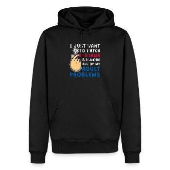 Je veux juste regarder K-Drama, KDrama - Sweat à capuche Premium bio Homme - noir - Devant - Nico (187cm)