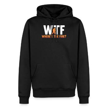 WTF Wo ist das Feuer - Männer Premium Bio Hoodie - Schwarz - Vorne - Nico (187cm)