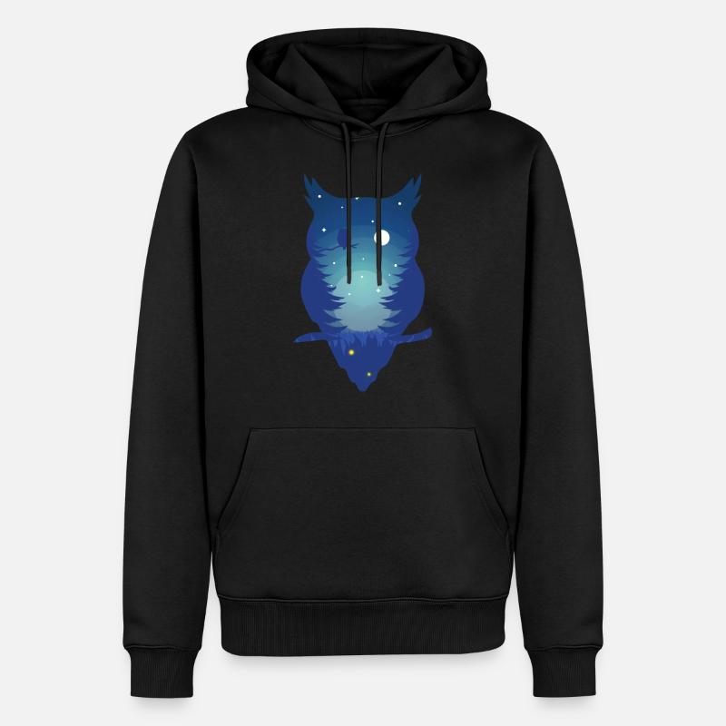 Blaue Eule - Männer Premium Bio Hoodie - Schwarz