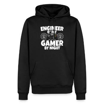 Ingénieur par joueur de jour par technicien de nuit - Sweat à capuche Premium bio Homme - noir - Devant - Nico (187cm)