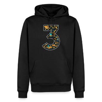 Kids 3rd Birthday Bulldozer Excavator 3 Year Old - Men’s Premium Organic Hoodie - black - Front - Nico (187cm)
