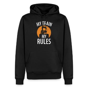 Train chemin de fer cheminots trains conducteur de locomotive - Sweat à capuche Premium bio Homme - noir - Devant - Nico (187cm)