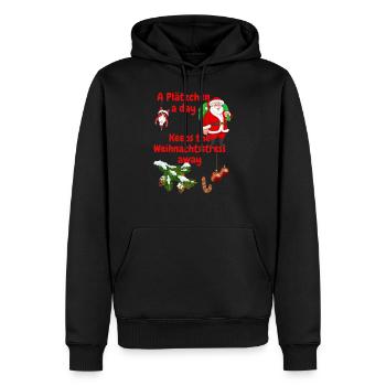 A Plätzchen a day keeps the Weihnachtsstress away - Männer Premium Bio Hoodie - Schwarz - Vorne - Nico (187cm)