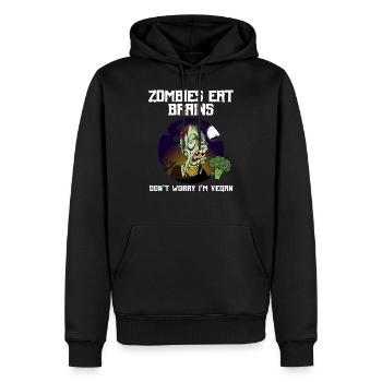 Zombies essen Gehirne Keine Sorge, ich bin Veganer - Männer Premium Bio Hoodie - Schwarz - Vorne - Nico (187cm)