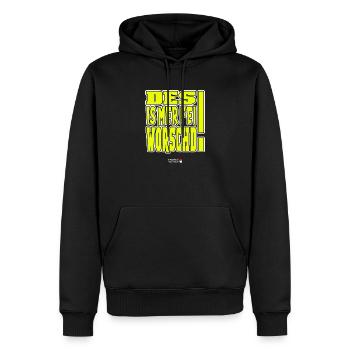 Fränkisch - Des is mer fei worschd - Männer Premium Bio Hoodie - Schwarz - Vorne - Nico (187cm)