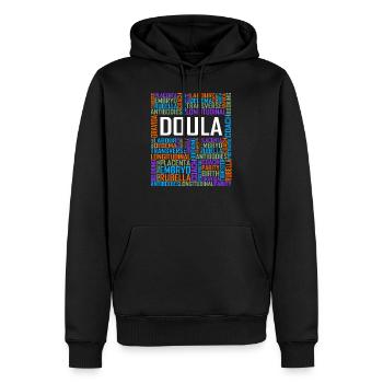 Doula Worte - Männer Premium Bio Hoodie - Schwarz - Vorne - Nico (187cm)