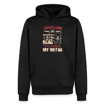 I Might Look Like I'm Listening to You But in My - Männer Premium Bio Hoodie - Schwarz - Vorne - Nico (187cm)