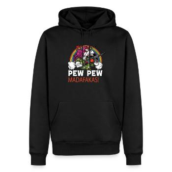 Pew Pew Einhorn - Männer Premium Bio Hoodie - Schwarz - Vorne - Nico (187cm)