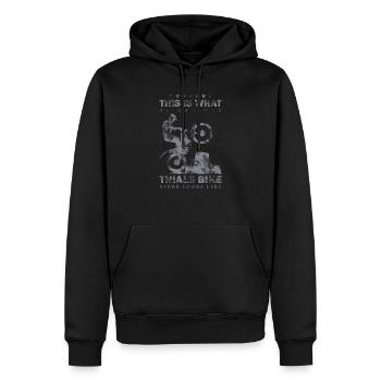 This is what a great trial rider looks like on a motorcycle - Men’s Premium Organic Hoodie - black - Front - Nico (187cm)