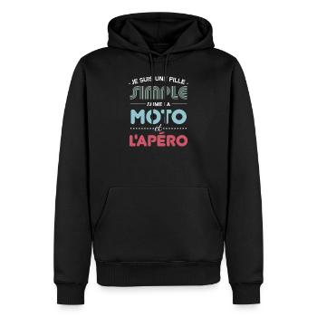 Je Suis Une Fille Simple J aime La Moto Et L apéro - Sweat à capuche Premium bio Homme - noir - Devant - Nico (187cm)