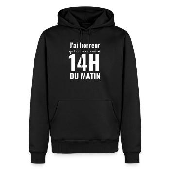 14h du matin Humour Quotidien Ado Geek Drôle Fun - Sweat à capuche Premium bio Homme - noir - Devant - Nico (187cm)