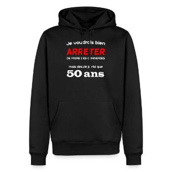 T-shirt anniversaire 50 ans - Sweat à capuche Premium bio Homme - noir - Devant - Nico (187cm)