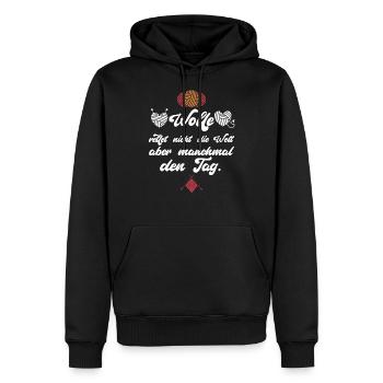 Wolle rettet manchmal den Tag. Häkeln Stricken - Männer Premium Bio Hoodie - Schwarz - Vorne - Nico (187cm)